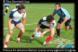 France 'A', led by Antoine Battut's two tries, won their first match of the Churchill Cup 43-10 against Uruguay